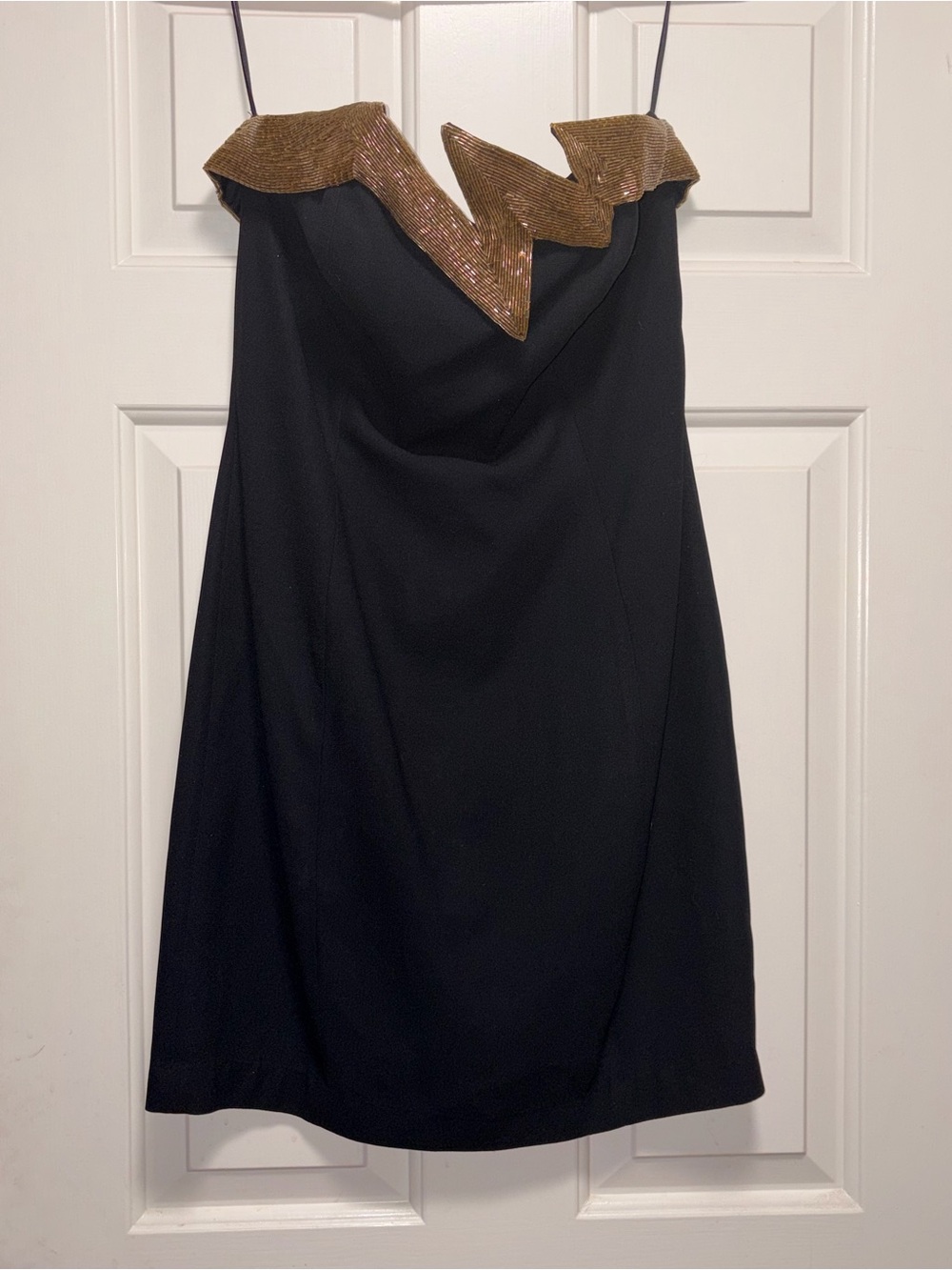 A.J. Bari Black Strapless Dress with Gold Trim